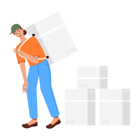 Delivery Girl lifting package on her back  Illustration