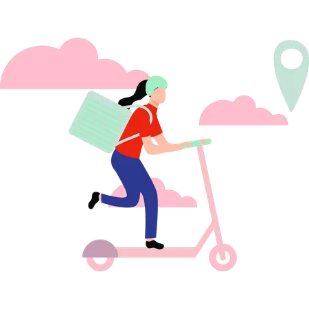 Delivery girl making delivery on electric scooter  Illustration