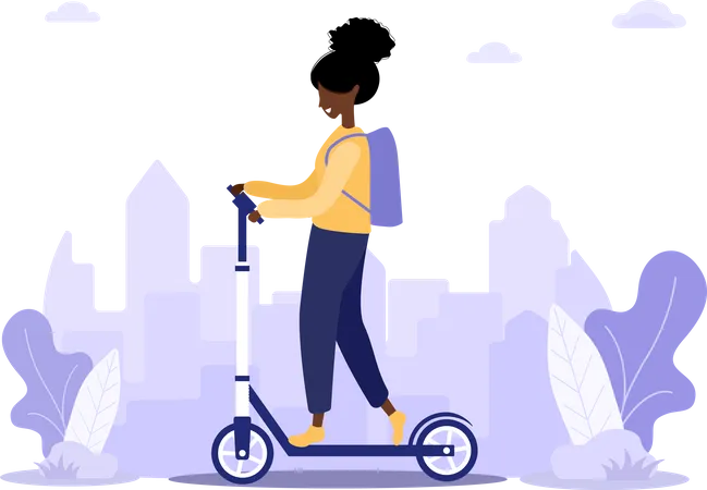 Delivery girl on a scooter with an order  Illustration