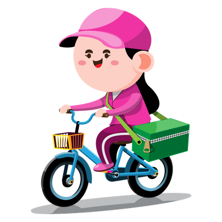 Delivery girl riding bicycle and delivering order  Illustration