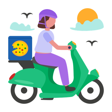 Delivery Girl riding scooter  Illustration