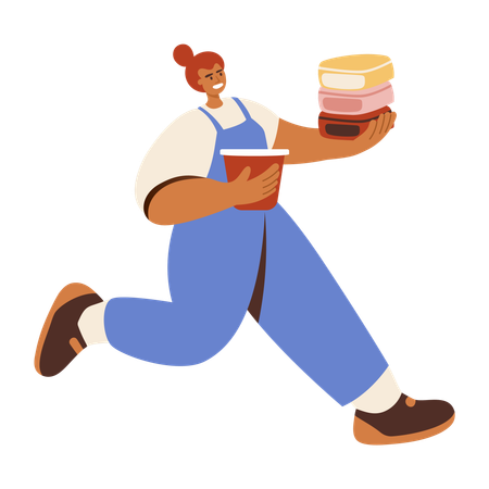 Delivery girl running for fast delivery  Illustration