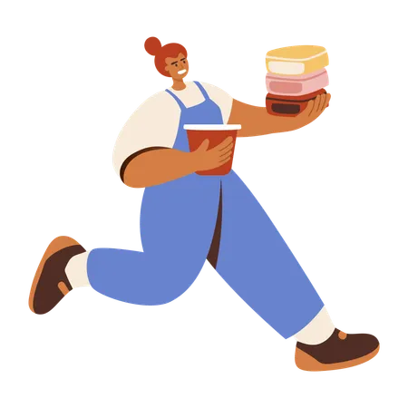 Delivery girl running for fast delivery  Illustration