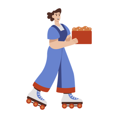 Delivery girl wearing skates  Illustration