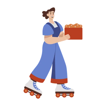 Delivery girl wearing skates  Illustration