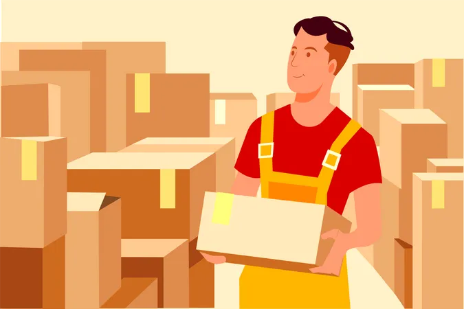 Delivery guy arranging parcel Illustration