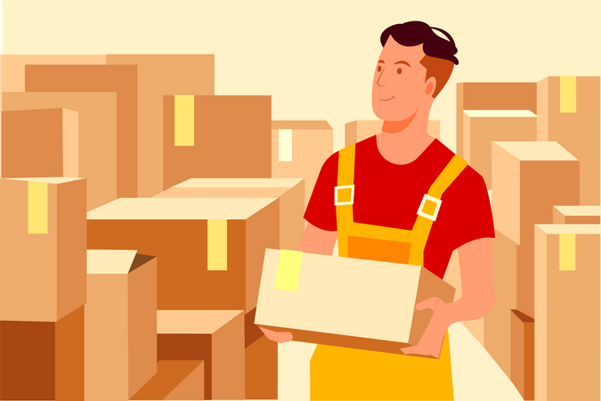 Delivery guy arranging parcel  Illustration