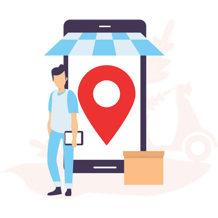 Delivery guy at delivery location Illustration