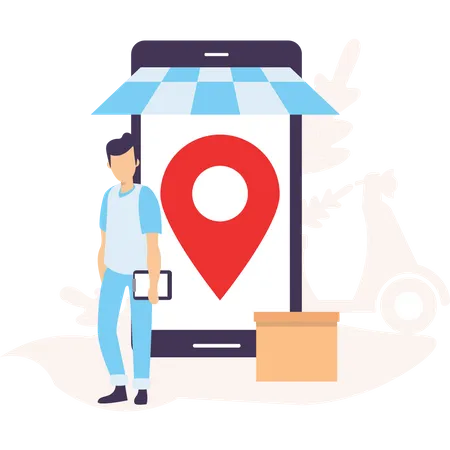 Delivery guy at delivery location Illustration