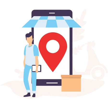 Delivery guy at delivery location  Illustration