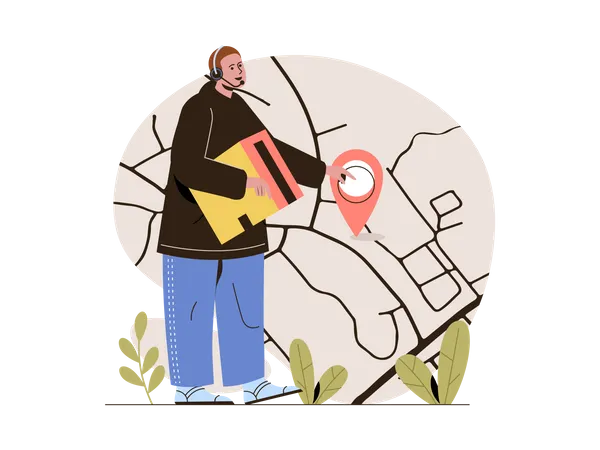 Delivery guy commuting through map Illustration