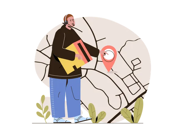 Delivery guy commuting through map  Illustration