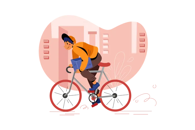 Delivery guy deliver the parcel on cycle Illustration