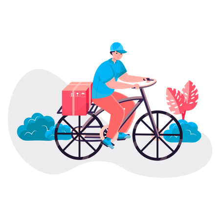 Delivery guy deliver the parcel on cycle Illustration