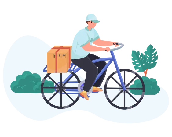 Delivery guy deliver the parcel on cycle  Illustration