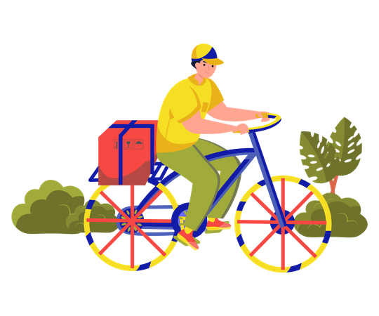 Delivery guy deliver the parcel on cycle  Illustration