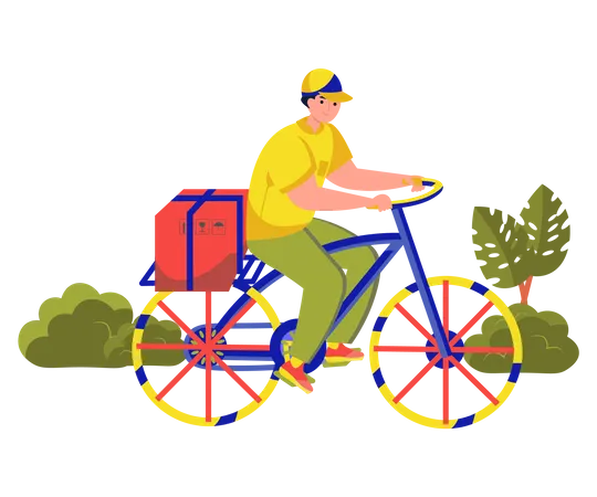 Delivery guy deliver the parcel on cycle  Illustration