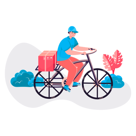 Delivery guy deliver the parcel on cycle  Illustration