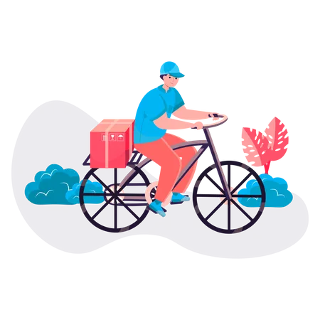 Delivery guy deliver the parcel on cycle  Illustration