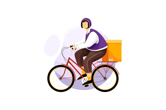 Delivery guy deliver the parcel on cycle  Illustration