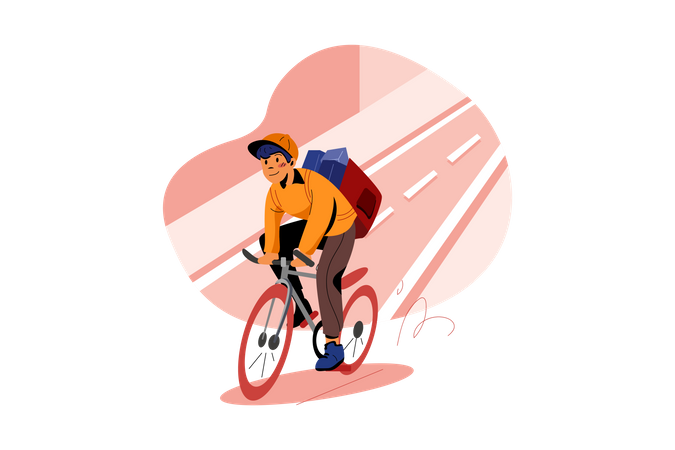 Delivery guy deliver the parcel on cycle  Illustration