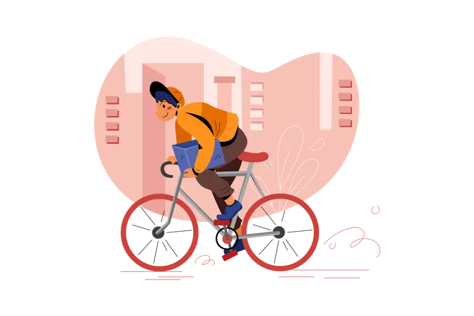 Delivery guy deliver the parcel on cycle  Illustration