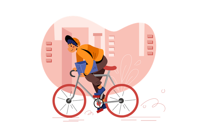 Delivery guy deliver the parcel on cycle  Illustration