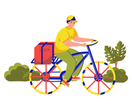 Delivery guy deliver the parcel on cycle  Illustration