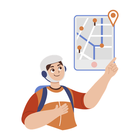 Delivery guy finding location on map  Illustration