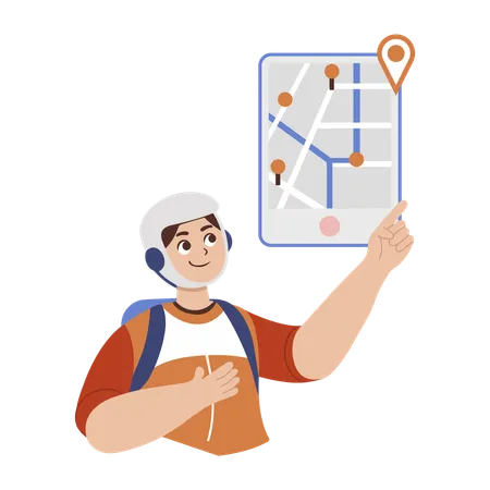 Delivery guy finding location on map  Illustration