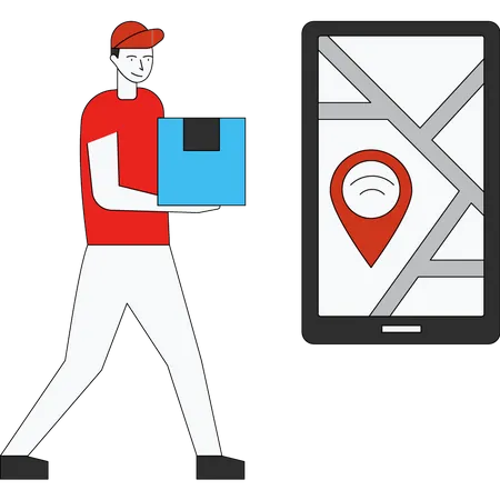 Delivery guy going to delivery location Illustration
