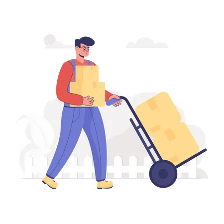 Delivery guy using Pushcart  Illustration