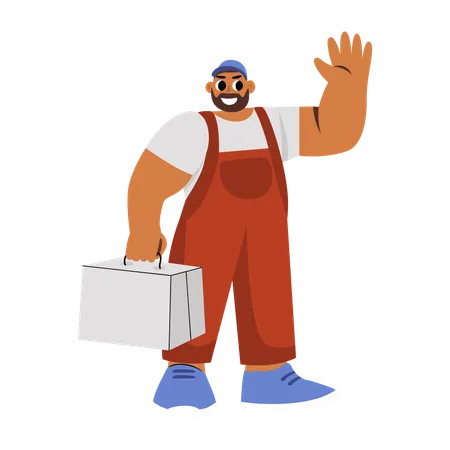 Delivery guy waving hand  Illustration