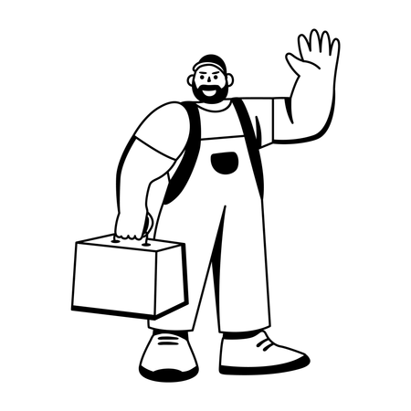 Delivery Guy waving hand with bag  Illustration