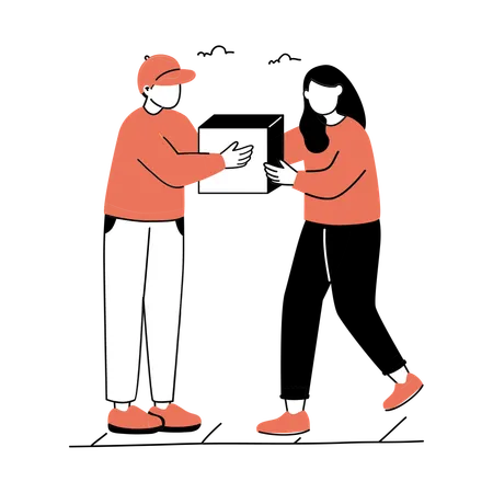 Illustration Depicting A Delivery Interaction Between Two People Perfect For Advertising Delivery Services And Customer Engagement Illustration