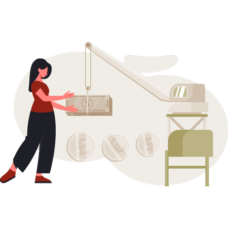 Delivery lady deliver multi and heavy packages on the delivery cart  Illustration