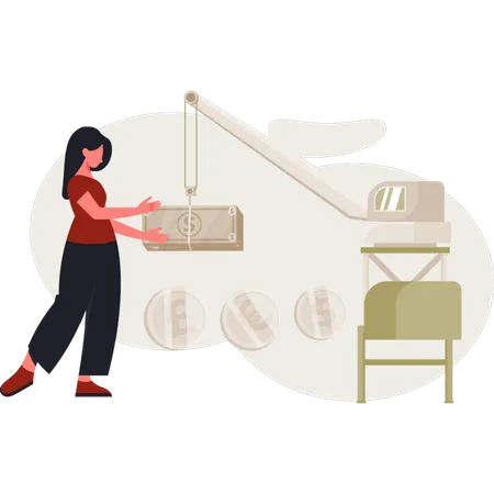 Delivery lady deliver multi and heavy packages on the delivery cart  Illustration