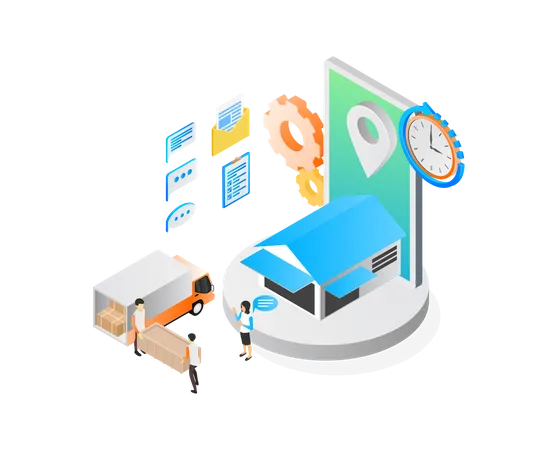 Isometric Style Illustration Of On Time Delivery Of Orders Illustration