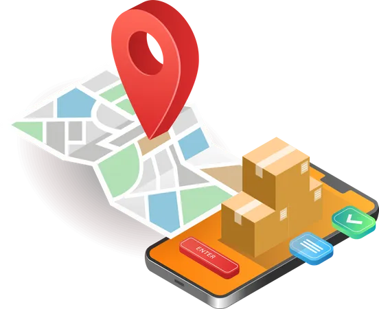 Isometric Illustration Concept Smartphone Map Application To Deliver Goods Illustration