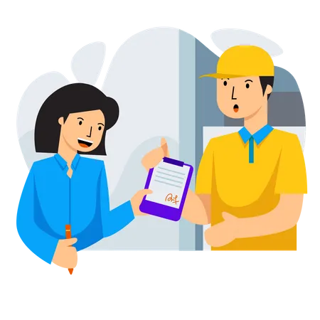 Delivery Man and Woman Signature  Illustration