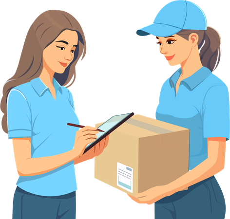 Delivery man asking the customer to sign to confirm receipt of goods  Illustration
