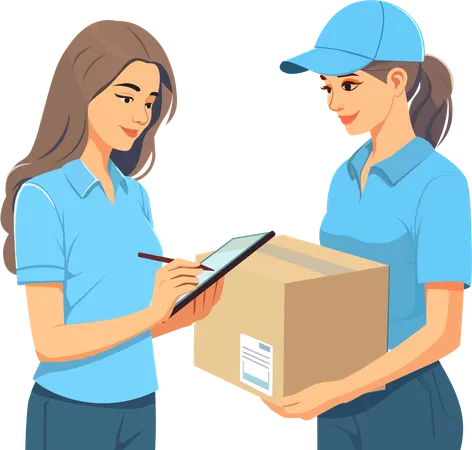 Delivery man asking the customer to sign to confirm receipt of goods  Illustration