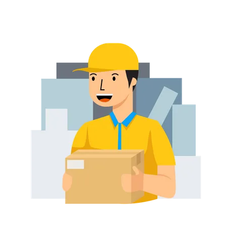 Delivery Man Bring Box  Illustration