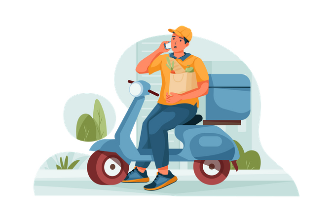 Delivery Man calling the customer to notify them  Illustration
