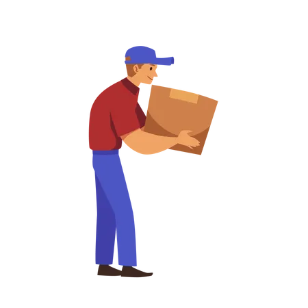 Delivery man carries cardboard wrong  Illustration