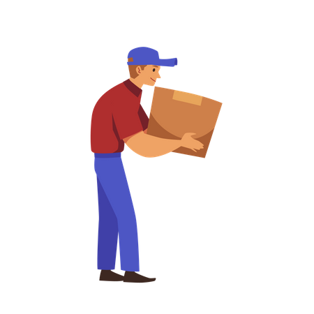 Delivery man carries cardboard wrong  Illustration