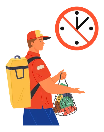 Delivery man carries groceries and deals with deadline Illustration