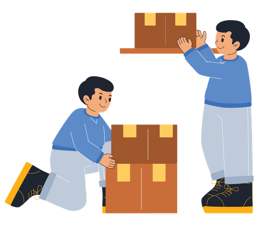 Delivery Man Carry Boxes Illustration