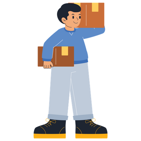 Delivery Man Carry Boxes  Illustration