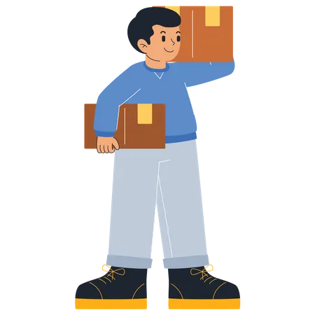 Delivery Man Carry Boxes  Illustration